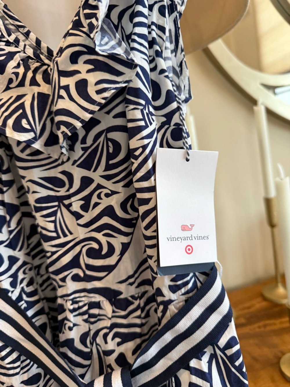 Vineyard Vines Navy and White Ruffle-Trim Maxi Dress with Striped Sash - Picture 2 of 3